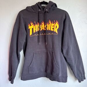 Vintage Y2K Thrasher‎ Magazine Black Flames Hoodie Small Street Skateboarding